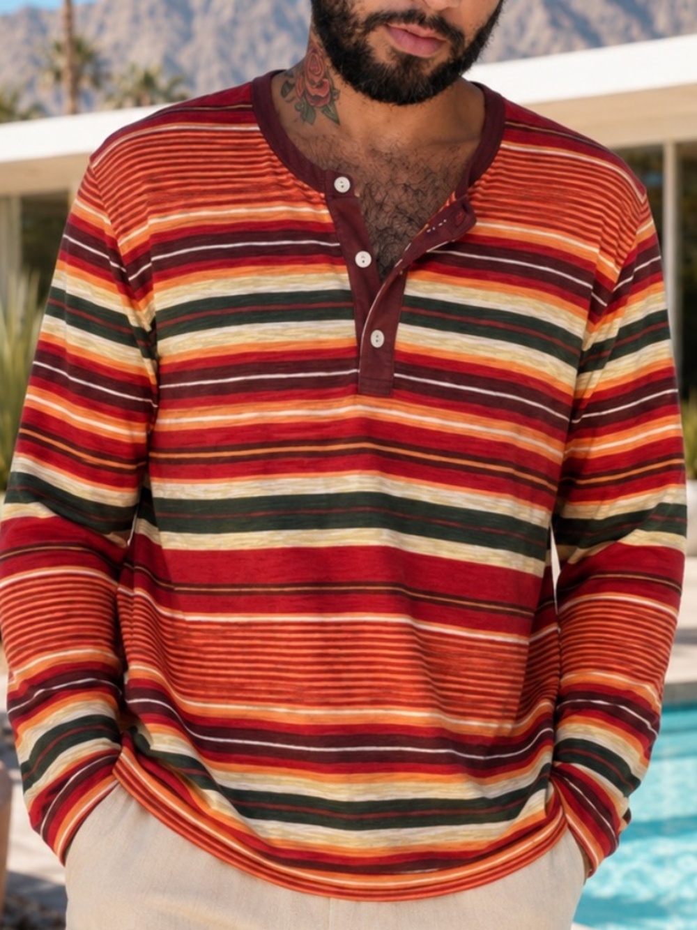 Ralph Lauren Denim & Supply Men’s Striped Cotton Henley Shirt Medium 44” Chest